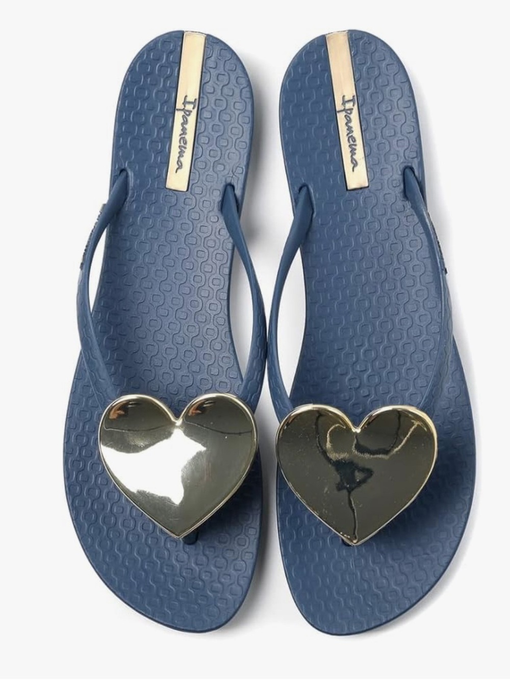 NWT Ipanema Ana Wave Heart Flip Flops Sandals Blue & Gold | Women's Size 7 - Picture 9 of 12